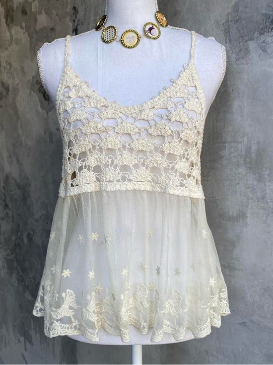 Tops - Cream Lace and Crochet Boho Top